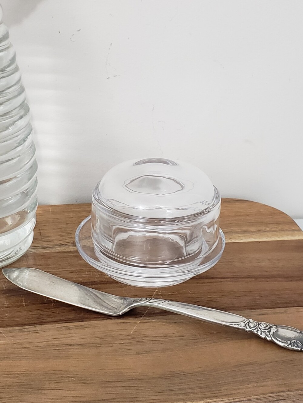 Clear Glass Mini Butter Dish & Silver Plated Butter Knife - Picture 2 of 7